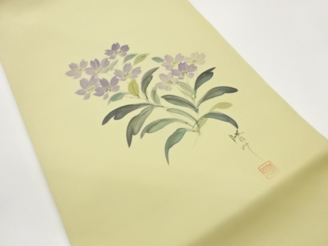 作家物　塩瀬金彩花葉模様名古屋帯